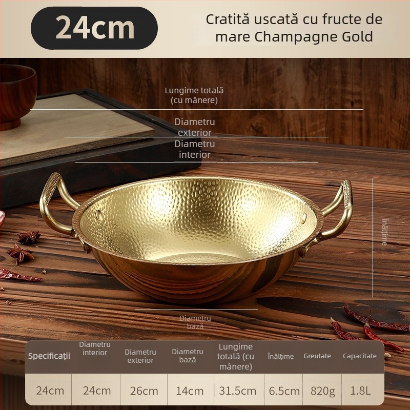 304 oțel inoxidabil, oală cu model de fulg de zăpadă și finisaj ciocănit, oală uscată cu arzător pe bază de alcool, oală sukiyaki, fructe de mare coreene, oală pentru o singură persoană