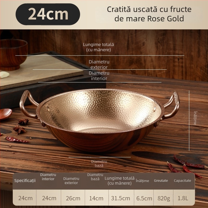304 oțel inoxidabil, oală cu model de fulg de zăpadă și finisaj ciocănit, oală uscată cu arzător pe bază de alcool, oală sukiyaki, fructe de mare coreene, oală pentru o singură persoană