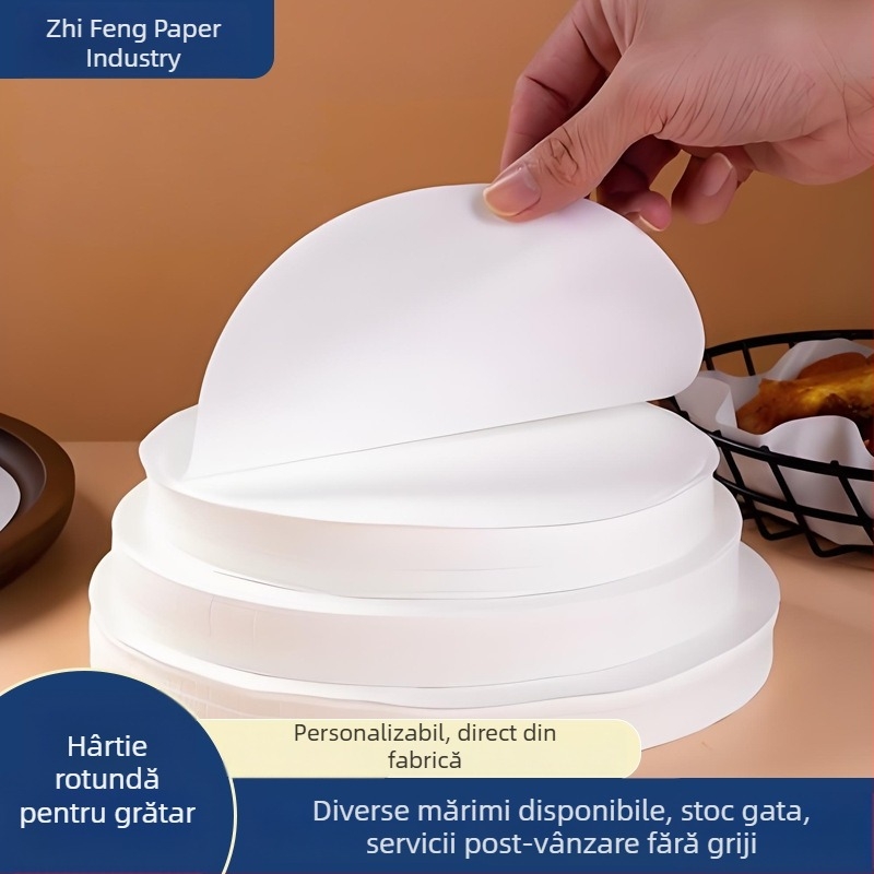 Hârtie de copt circulară, de calitate alimentară, cu acoperire din silicon, absorbantă de grăsime, hârtie de grătar, de unică folosință