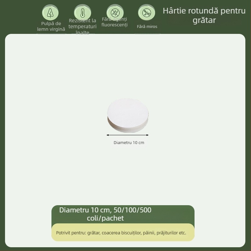 Hârtie de copt circulară, de calitate alimentară, cu acoperire din silicon, absorbantă de grăsime, hârtie de grătar, de unică folosință