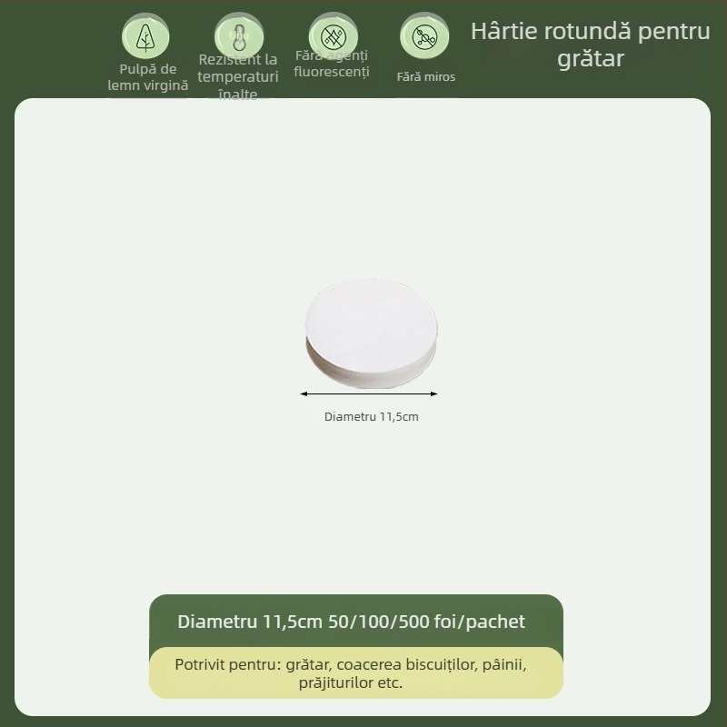 Hârtie de copt circulară, de calitate alimentară, cu acoperire din silicon, absorbantă de grăsime, hârtie de grătar, de unică folosință