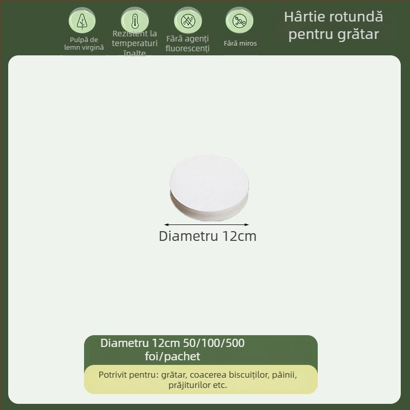 Hârtie de copt circulară, de calitate alimentară, cu acoperire din silicon, absorbantă de grăsime, hârtie de grătar, de unică folosință