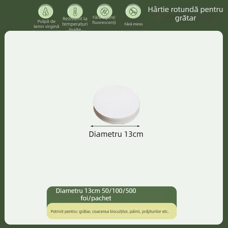 Hârtie de copt circulară, de calitate alimentară, cu acoperire din silicon, absorbantă de grăsime, hârtie de grătar, de unică folosință