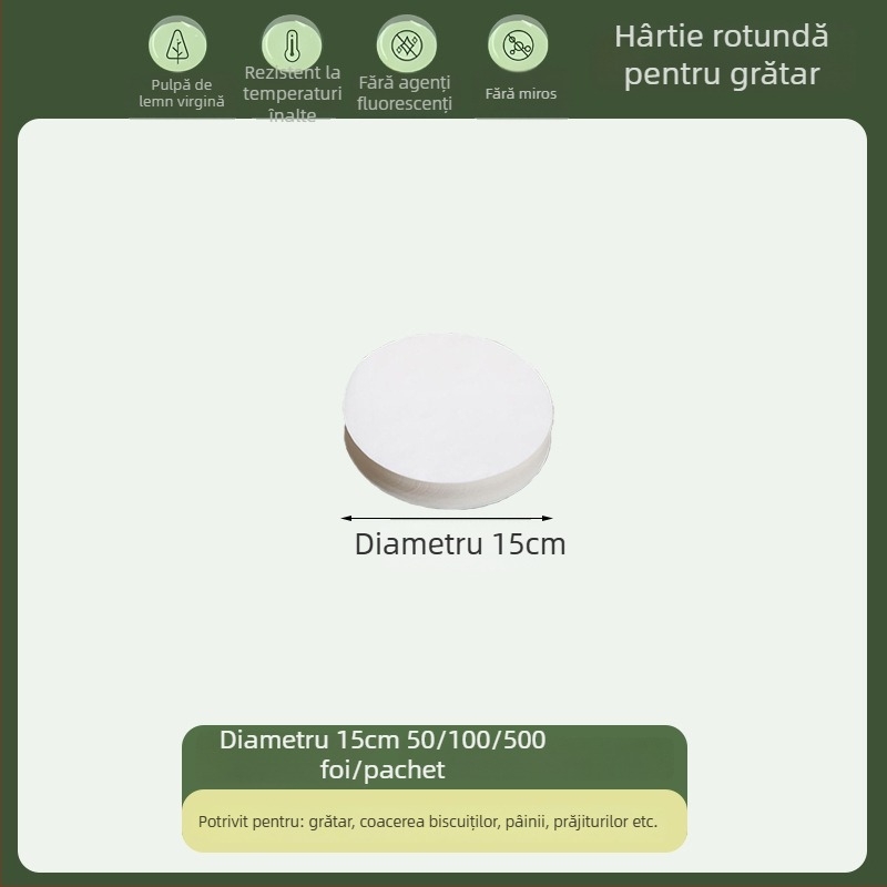 Hârtie de copt circulară, de calitate alimentară, cu acoperire din silicon, absorbantă de grăsime, hârtie de grătar, de unică folosință