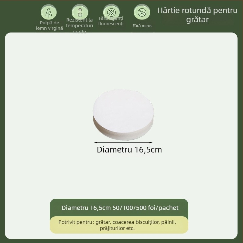 Hârtie de copt circulară, de calitate alimentară, cu acoperire din silicon, absorbantă de grăsime, hârtie de grătar, de unică folosință