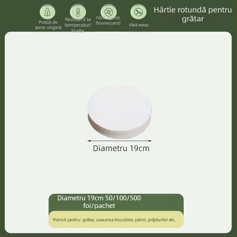 Hârtie de copt circulară, de calitate alimentară, cu acoperire din silicon, absorbantă de grăsime, hârtie de grătar, de unică folosință