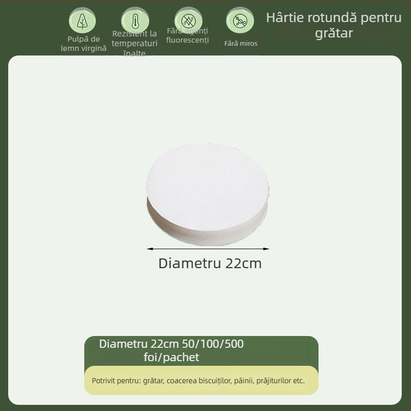 Hârtie de copt circulară, de calitate alimentară, cu acoperire din silicon, absorbantă de grăsime, hârtie de grătar, de unică folosință