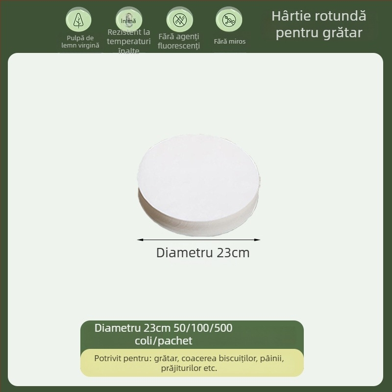Hârtie de copt circulară, de calitate alimentară, cu acoperire din silicon, absorbantă de grăsime, hârtie de grătar, de unică folosință