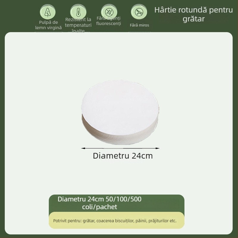 Hârtie de copt circulară, de calitate alimentară, cu acoperire din silicon, absorbantă de grăsime, hârtie de grătar, de unică folosință