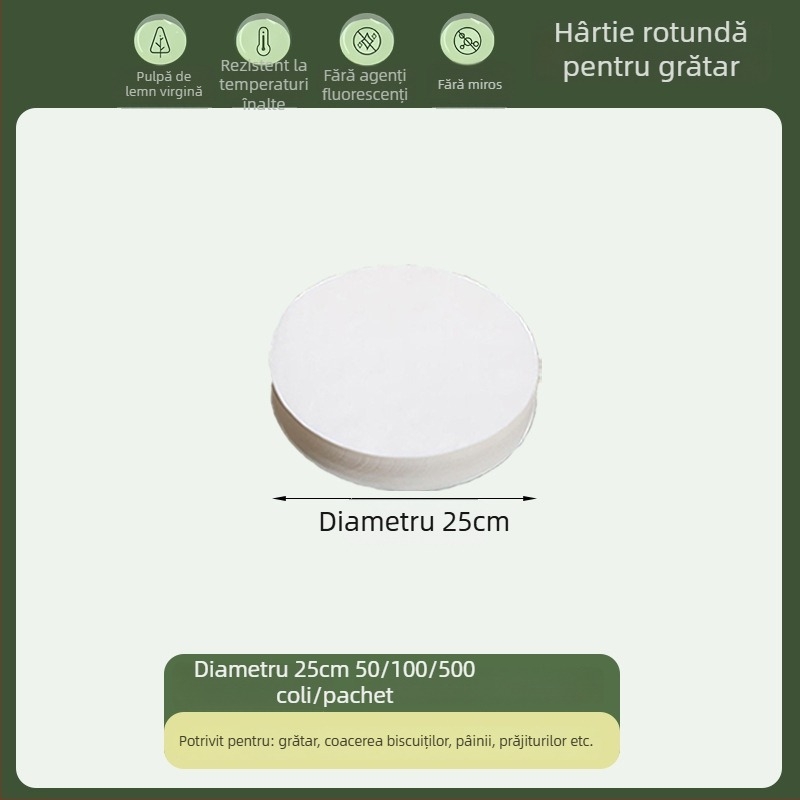 Hârtie de copt circulară, de calitate alimentară, cu acoperire din silicon, absorbantă de grăsime, hârtie de grătar, de unică folosință