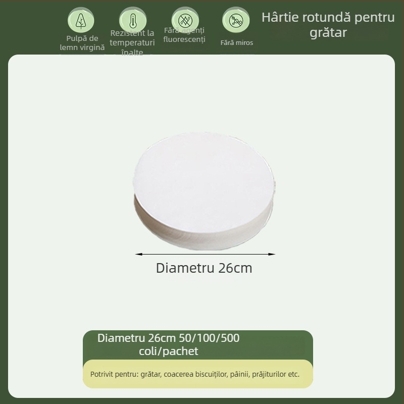 Hârtie de copt circulară, de calitate alimentară, cu acoperire din silicon, absorbantă de grăsime, hârtie de grătar, de unică folosință