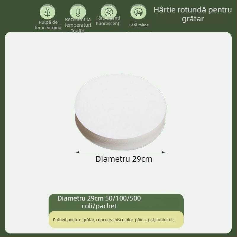 Hârtie de copt circulară, de calitate alimentară, cu acoperire din silicon, absorbantă de grăsime, hârtie de grătar, de unică folosință