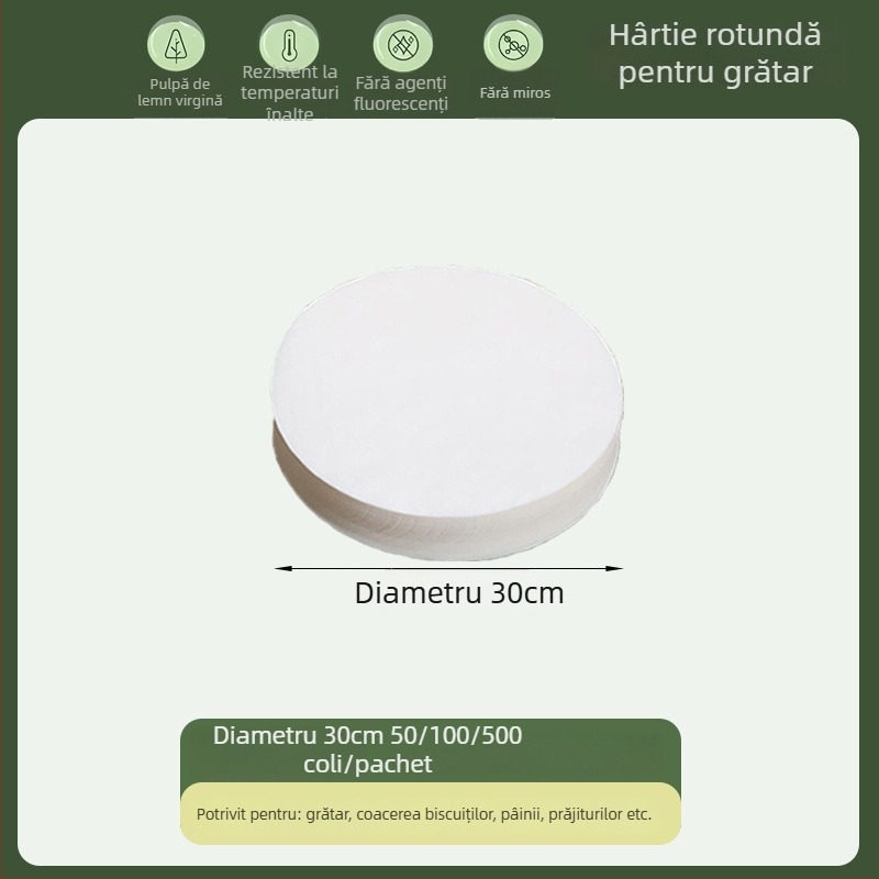 Hârtie de copt circulară, de calitate alimentară, cu acoperire din silicon, absorbantă de grăsime, hârtie de grătar, de unică folosință