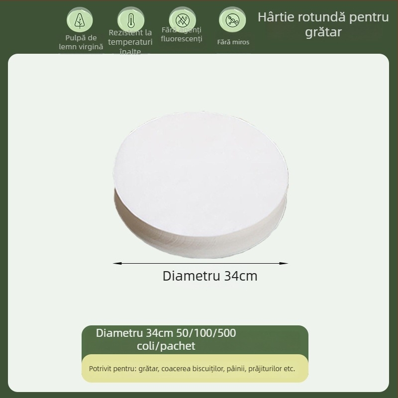 Hârtie de copt circulară, de calitate alimentară, cu acoperire din silicon, absorbantă de grăsime, hârtie de grătar, de unică folosință