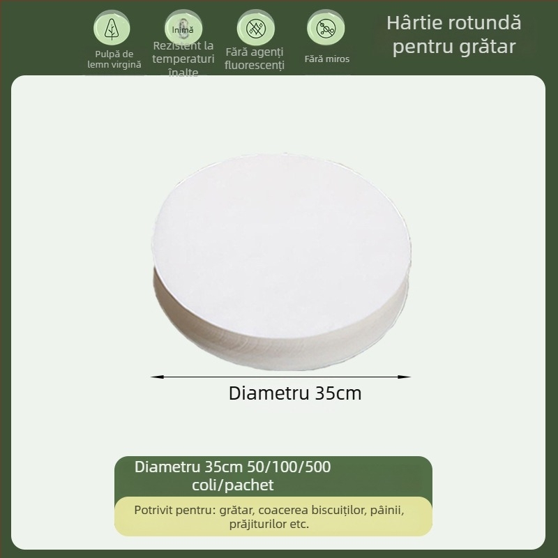 Hârtie de copt circulară, de calitate alimentară, cu acoperire din silicon, absorbantă de grăsime, hârtie de grătar, de unică folosință