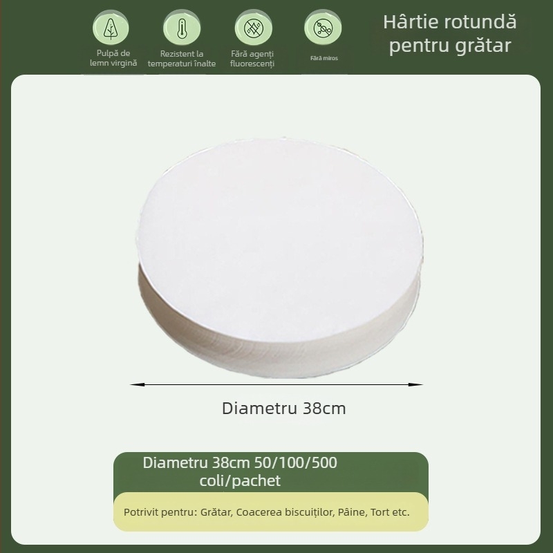 Hârtie de copt circulară, de calitate alimentară, cu acoperire din silicon, absorbantă de grăsime, hârtie de grătar, de unică folosință