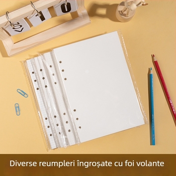 Morning 100 g foi de înlocuire pentru paginile interioare ale blocului A7, cu 6 găuri, linii orizontale, rețea de puncte și pătrate goale; compatibile cu găuri de 9, 20 și 24.