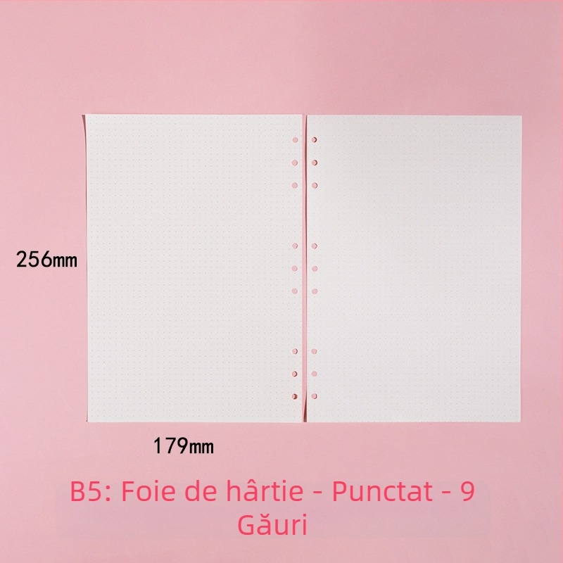 Morning 100 g foi de înlocuire pentru paginile interioare ale blocului A7, cu 6 găuri, linii orizontale, rețea de puncte și pătrate goale; compatibile cu găuri de 9, 20 și 24.