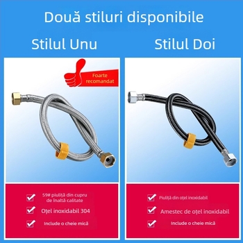 Conductă din oțel inoxidabil 304 împletită, cap din cupru îngroșat, pentru apă caldă și rece, conectare la toaletă și boiler, 1/2 inch
