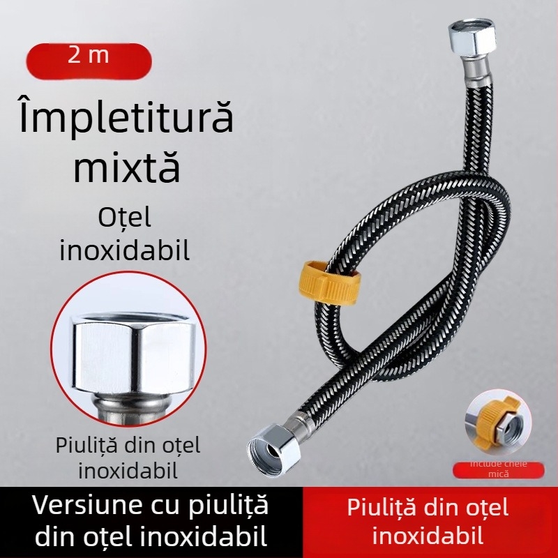Conductă din oțel inoxidabil 304 împletită, cap din cupru îngroșat, pentru apă caldă și rece, conectare la toaletă și boiler, 1/2 inch