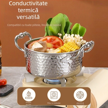 vas de hot pot din oțel inoxidabil 304, pentru o singură persoană, cu capac, 16 cm, 2,1–4 L, bază cu trei straturi