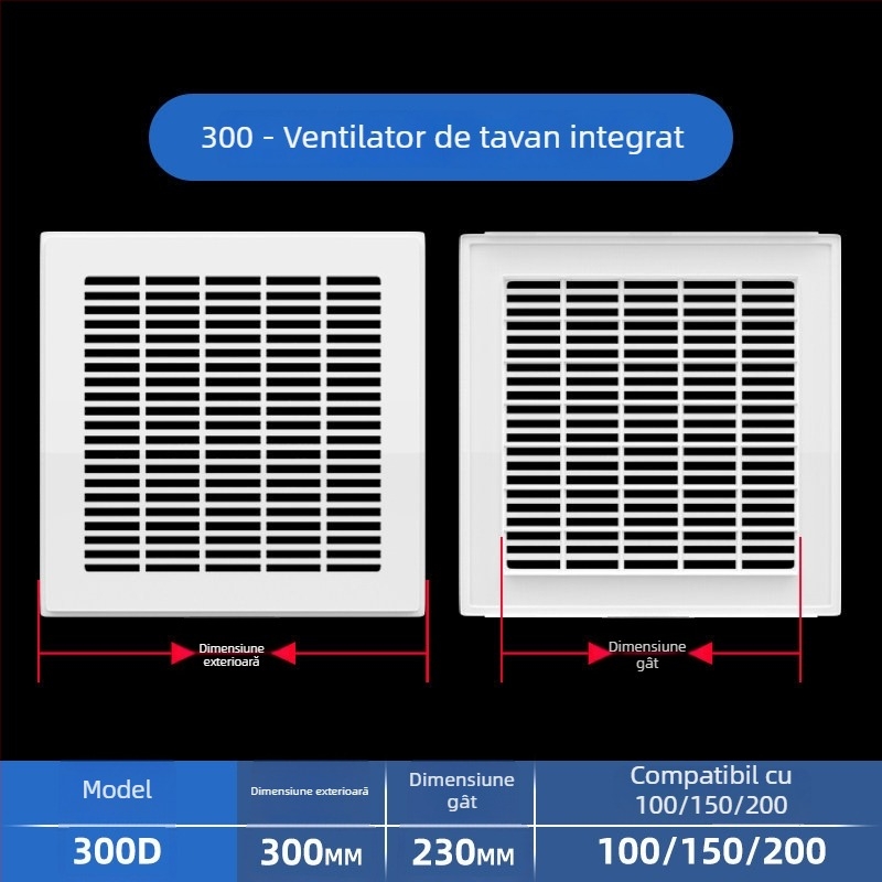 Grilă ABS din plastic pentru ventilația centrală, difuzor de aer, 300x300 mm
