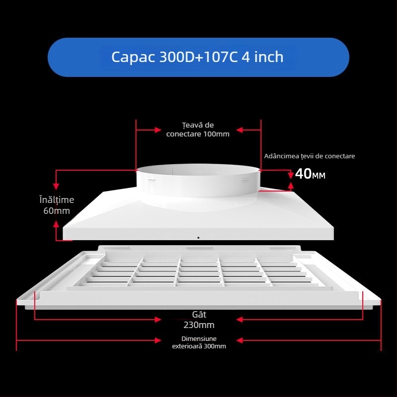 Grilă ABS din plastic pentru ventilația centrală, difuzor de aer, 300x300 mm