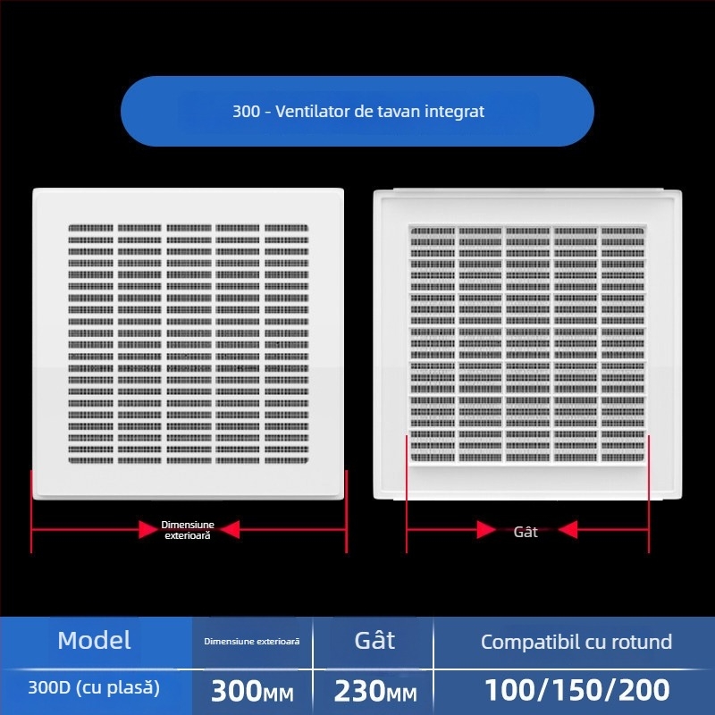 Grilă ABS din plastic pentru ventilația centrală, difuzor de aer, 300x300 mm