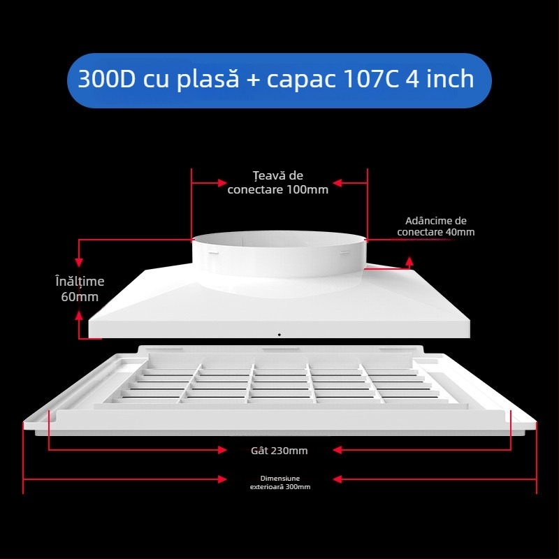 Grilă ABS din plastic pentru ventilația centrală, difuzor de aer, 300x300 mm