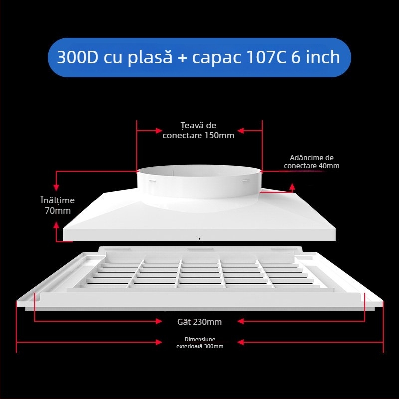 Grilă ABS din plastic pentru ventilația centrală, difuzor de aer, 300x300 mm