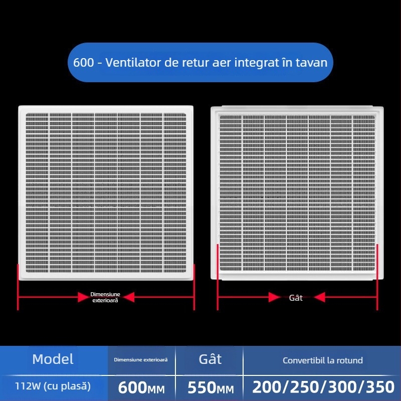 Grilă ABS din plastic pentru ventilația centrală, difuzor de aer, 300x300 mm