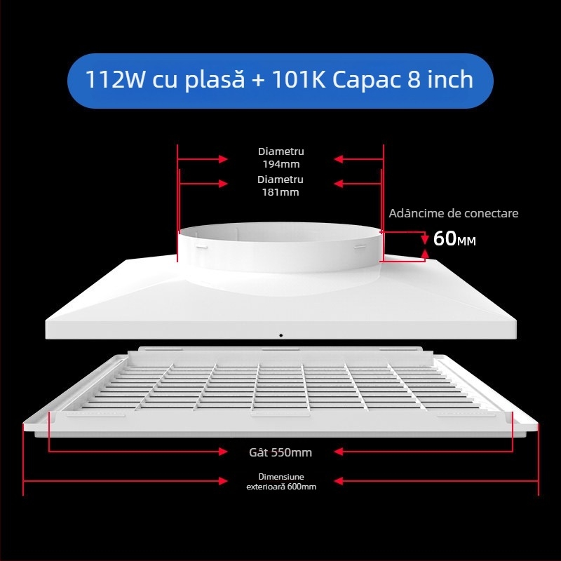 Grilă ABS din plastic pentru ventilația centrală, difuzor de aer, 300x300 mm