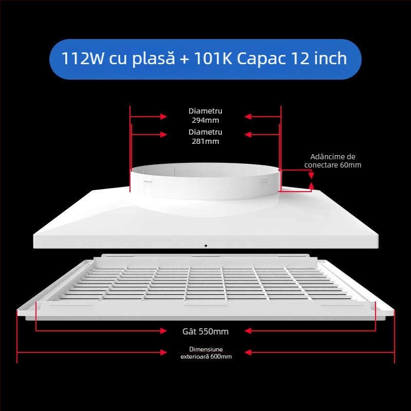 Grilă ABS din plastic pentru ventilația centrală, difuzor de aer, 300x300 mm