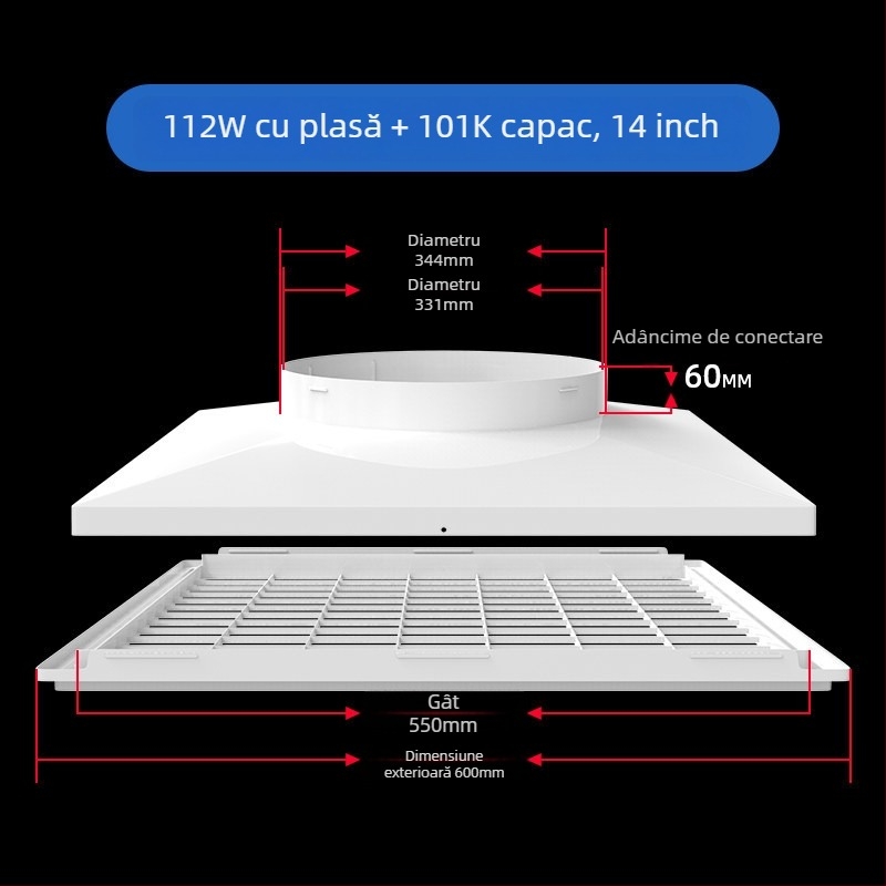 Grilă ABS din plastic pentru ventilația centrală, difuzor de aer, 300x300 mm