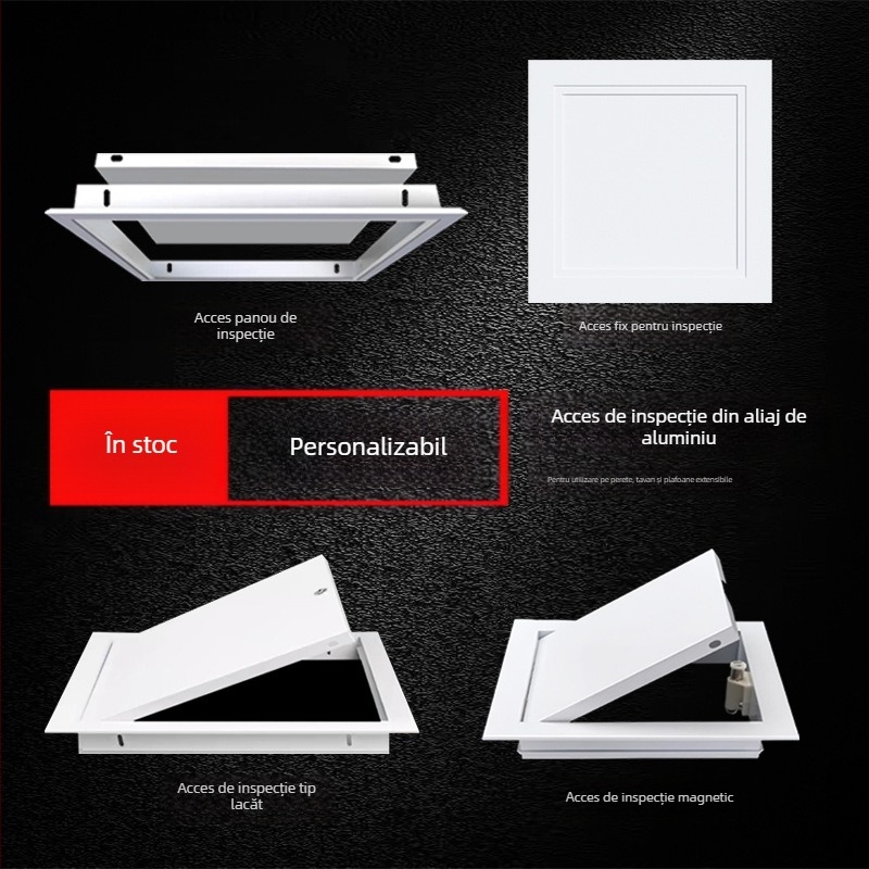 Capac magnetic pentru inspecția în plafonul suspendat, cu panou de acces blocabil și acoperire decorativă