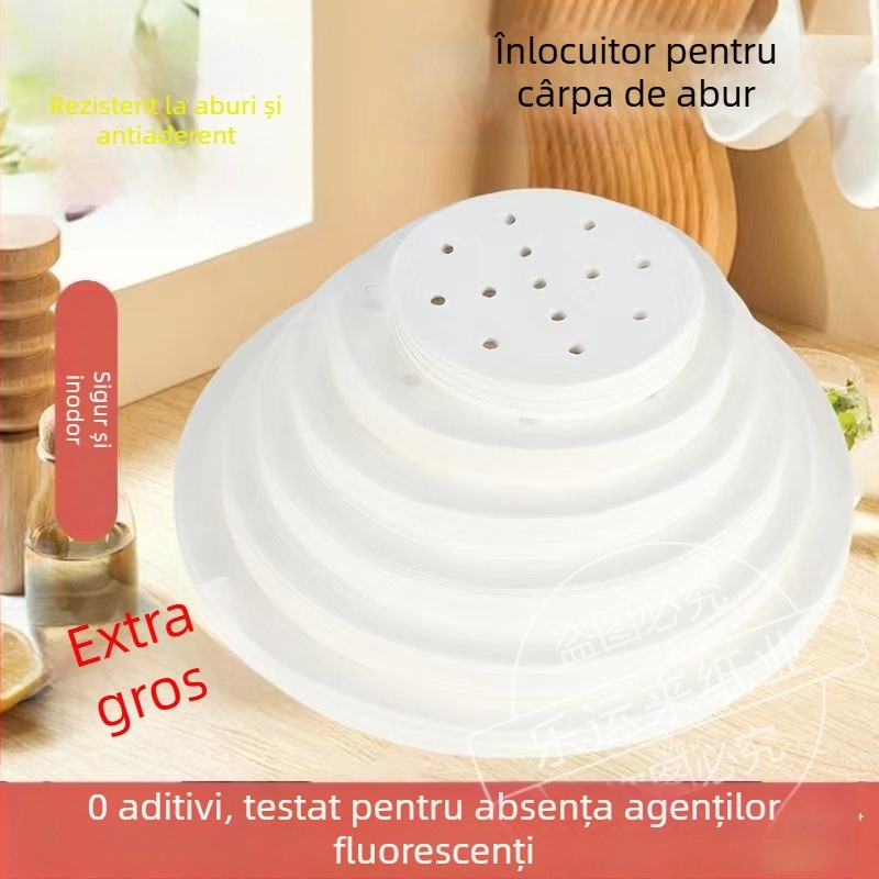 Hârtie de abur mare, de unică folosință pentru uz casnic, hârtie de copt din silicon antiaderent, potrivită pentru aburire și coacere pâine și chifle