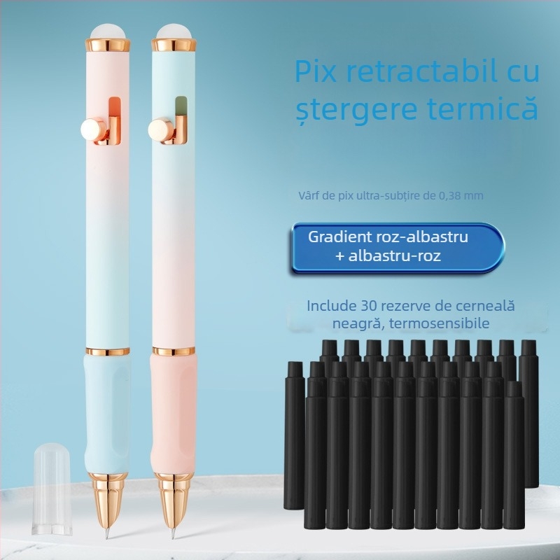 Stilou retractabil, colorat, cu cerneală ștersă termoreactivă, pentru exerciții de scriere, recomandat de profesori
