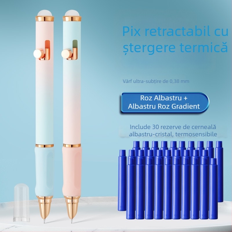 Stilou retractabil, colorat, cu cerneală ștersă termoreactivă, pentru exerciții de scriere, recomandat de profesori