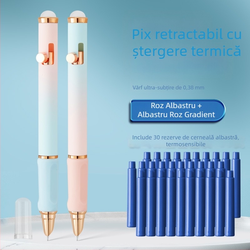 Stilou retractabil, colorat, cu cerneală ștersă termoreactivă, pentru exerciții de scriere, recomandat de profesori