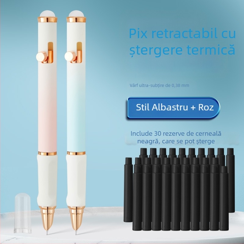 Stilou retractabil, colorat, cu cerneală ștersă termoreactivă, pentru exerciții de scriere, recomandat de profesori