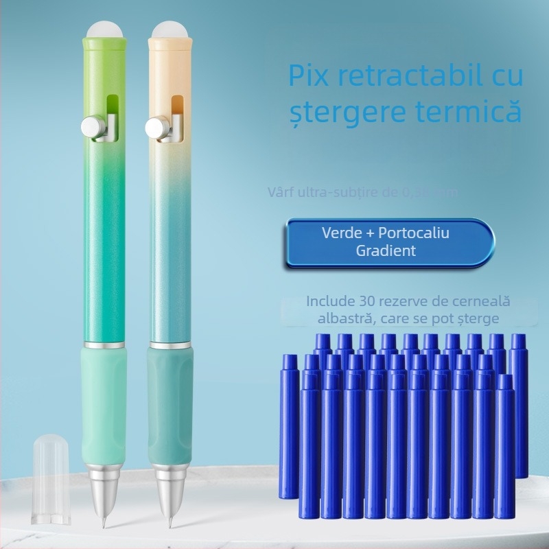 Stilou retractabil, colorat, cu cerneală ștersă termoreactivă, pentru exerciții de scriere, recomandat de profesori