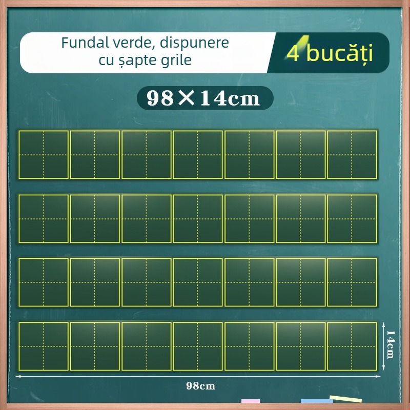 Tablă magnetică pentru scriere cu cretă, Pinyin și grilă de caractere chineze, șapte secțiuni, patru rânduri, instrument didactic magnetic