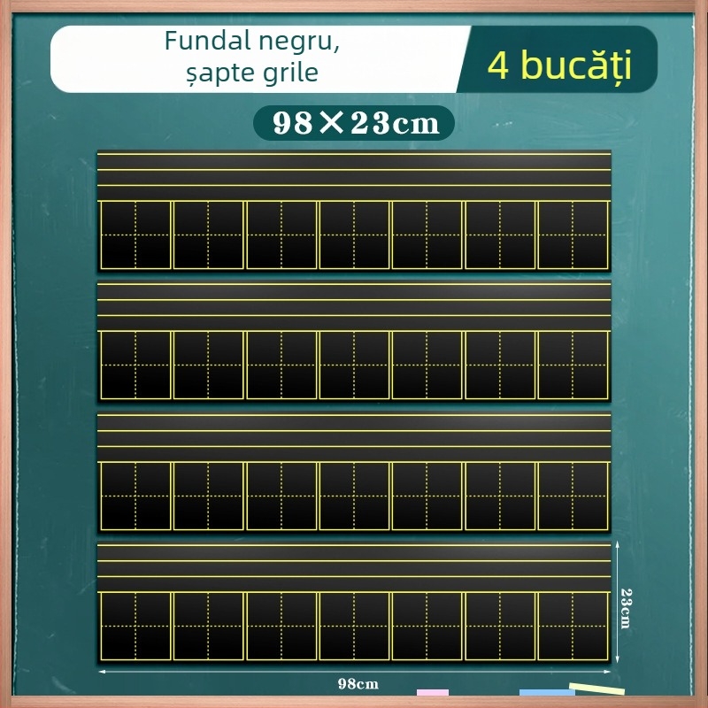 Tablă magnetică pentru scriere cu cretă, Pinyin și grilă de caractere chineze, șapte secțiuni, patru rânduri, instrument didactic magnetic