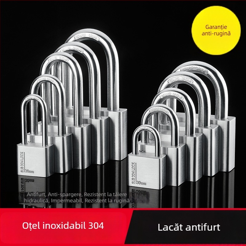 Lacăt din oțel inoxidabil 304 – exterior, rezistent la apă și coroziune, anti-furt pentru uși de depozit și locuințe