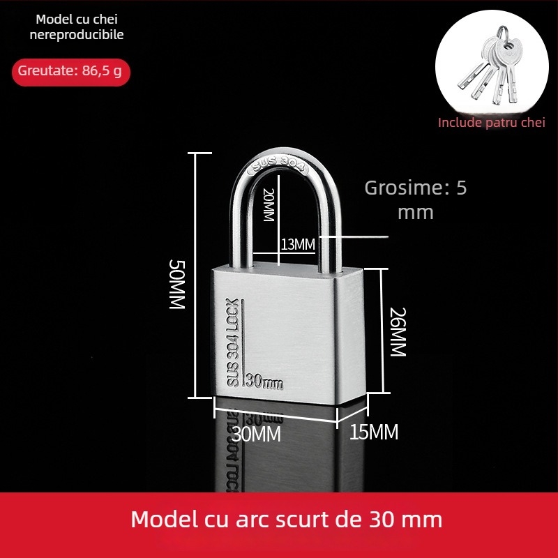 Lacăt din oțel inoxidabil 304 – exterior, rezistent la apă și coroziune, anti-furt pentru uși de depozit și locuințe