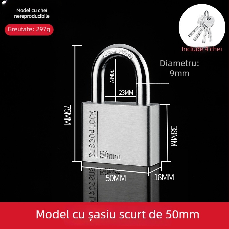 Lacăt din oțel inoxidabil 304 – exterior, rezistent la apă și coroziune, anti-furt pentru uși de depozit și locuințe