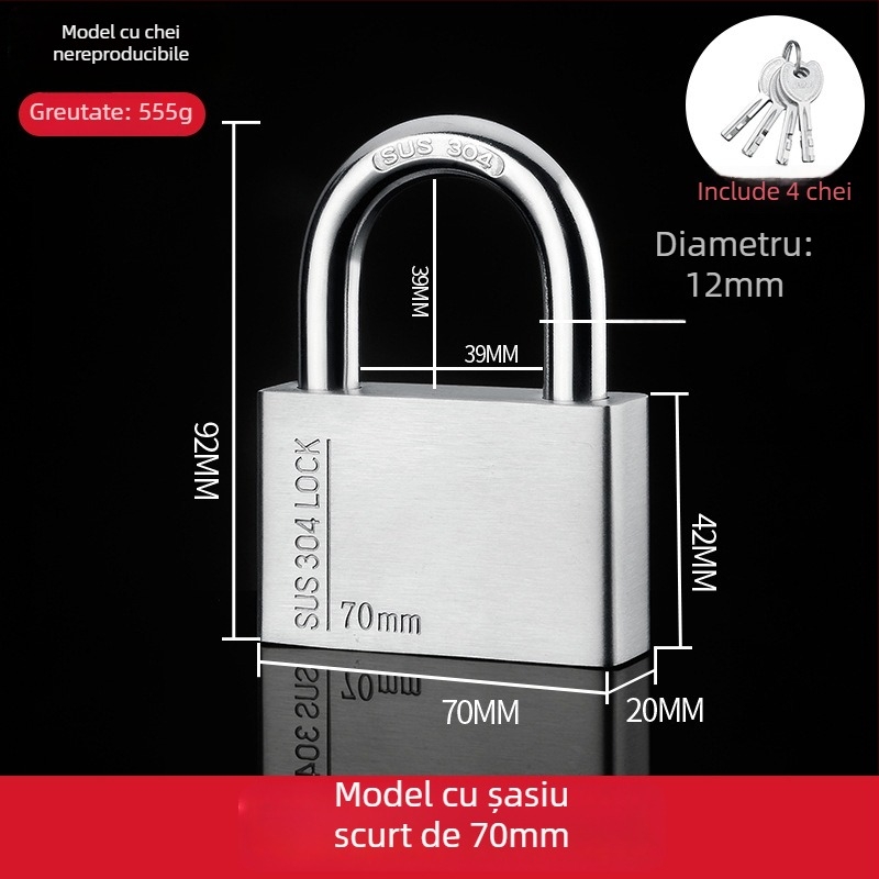 Lacăt din oțel inoxidabil 304 – exterior, rezistent la apă și coroziune, anti-furt pentru uși de depozit și locuințe