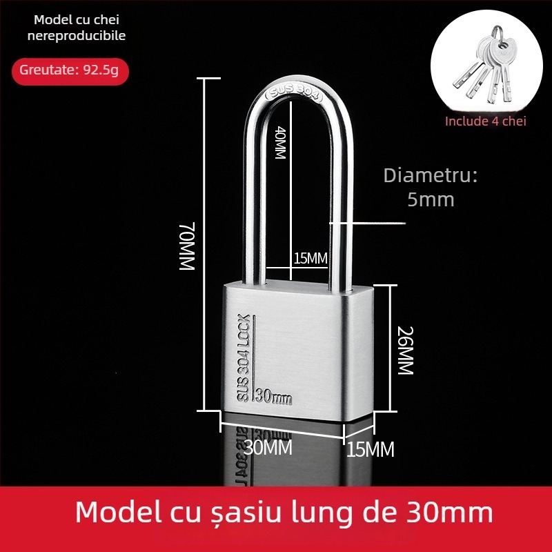 Lacăt din oțel inoxidabil 304 – exterior, rezistent la apă și coroziune, anti-furt pentru uși de depozit și locuințe