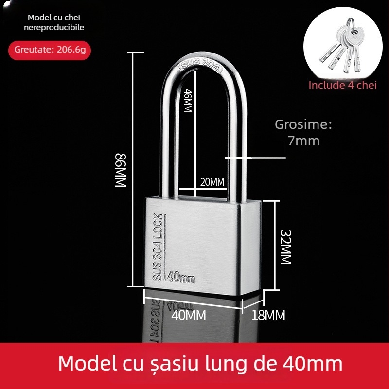 Lacăt din oțel inoxidabil 304 – exterior, rezistent la apă și coroziune, anti-furt pentru uși de depozit și locuințe
