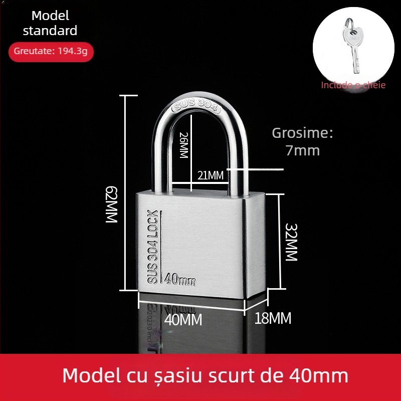 Lacăt din oțel inoxidabil 304 – exterior, rezistent la apă și coroziune, anti-furt pentru uși de depozit și locuințe